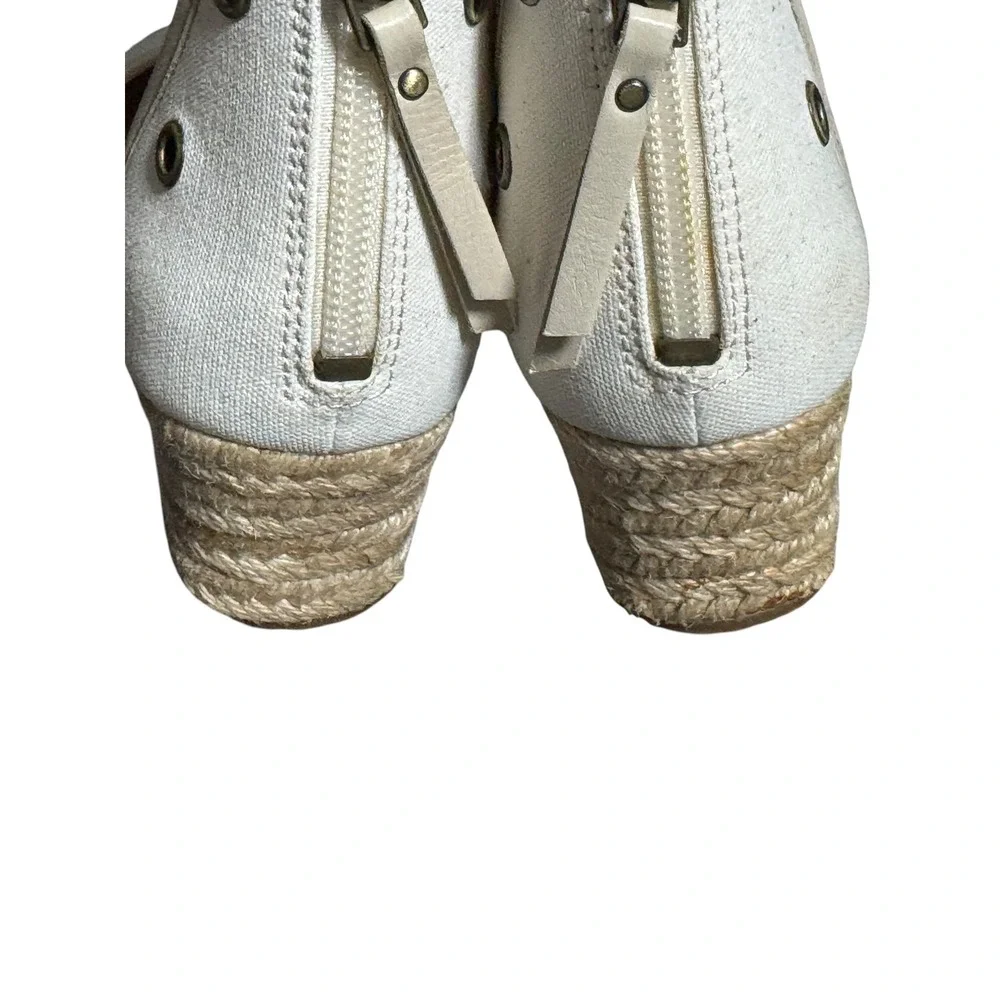 UGG Canvas Espadrille Wedge Sandals Cream Cork Jute Sz 7 Back Zip Open Toe